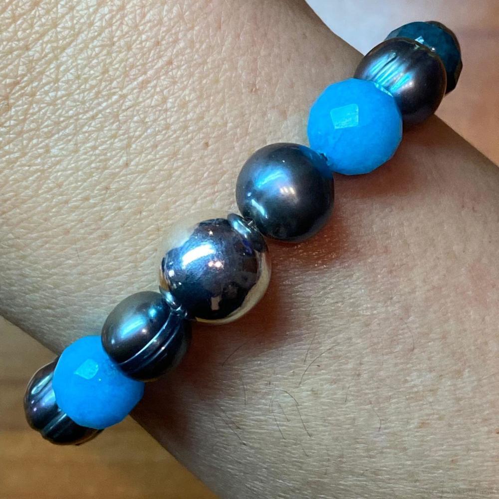 Carolyn Pollack Vintage Sterling Multi Gemstone Ocean Tones Stretch Bracelet